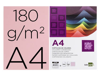 100h. cartulina Liderpapel A4 180g/m² rosa